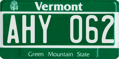 VT license plate AHY062