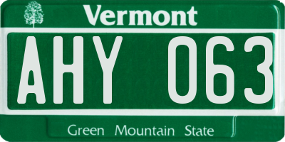 VT license plate AHY063