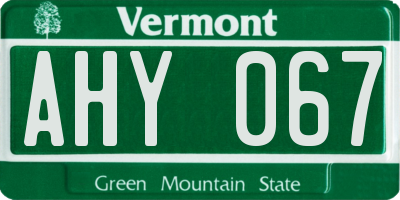VT license plate AHY067