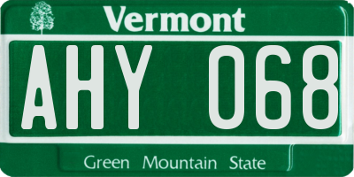 VT license plate AHY068