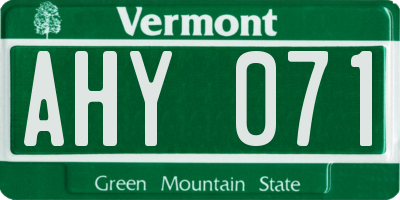 VT license plate AHY071