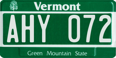 VT license plate AHY072