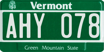 VT license plate AHY078