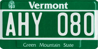 VT license plate AHY080