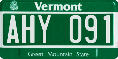 VT license plate AHY091