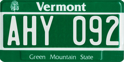 VT license plate AHY092