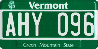 VT license plate AHY096