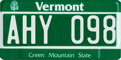 VT license plate AHY098