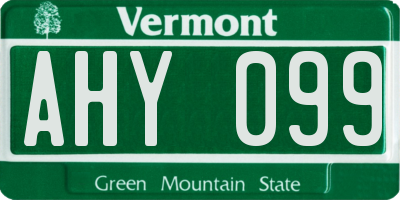 VT license plate AHY099