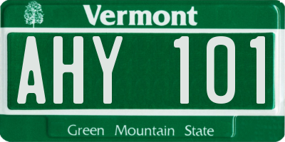 VT license plate AHY101