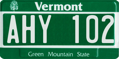 VT license plate AHY102