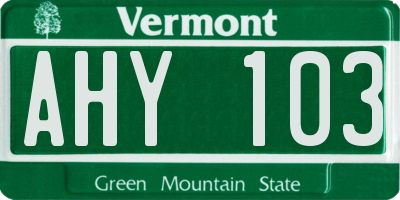 VT license plate AHY103