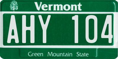 VT license plate AHY104