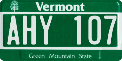 VT license plate AHY107