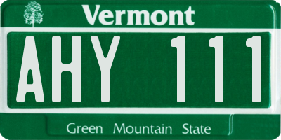 VT license plate AHY111