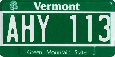 VT license plate AHY113