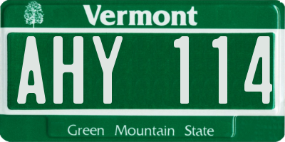 VT license plate AHY114