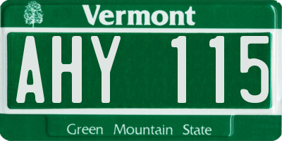 VT license plate AHY115