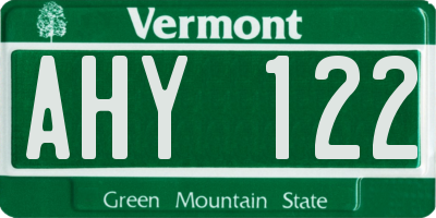 VT license plate AHY122