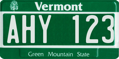 VT license plate AHY123