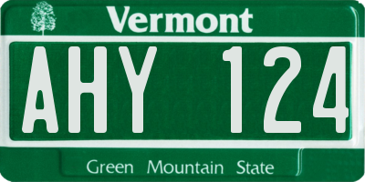 VT license plate AHY124
