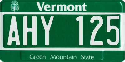 VT license plate AHY125