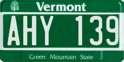 VT license plate AHY139