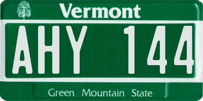 VT license plate AHY144