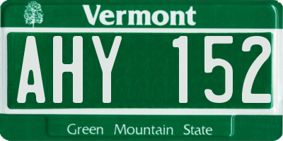 VT license plate AHY152