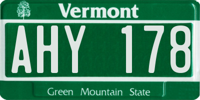 VT license plate AHY178