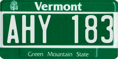 VT license plate AHY183