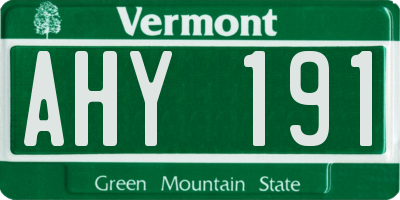 VT license plate AHY191