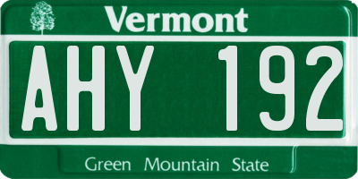 VT license plate AHY192