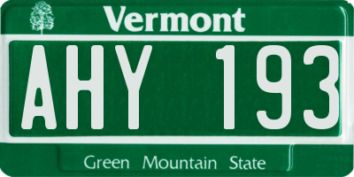 VT license plate AHY193