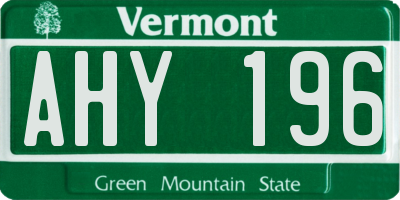 VT license plate AHY196