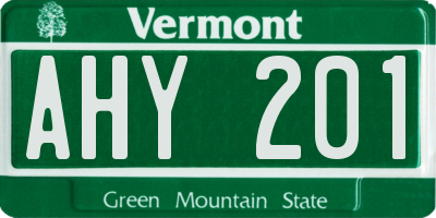 VT license plate AHY201