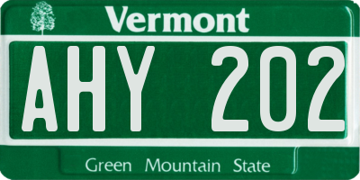 VT license plate AHY202