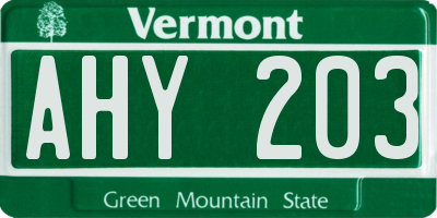 VT license plate AHY203