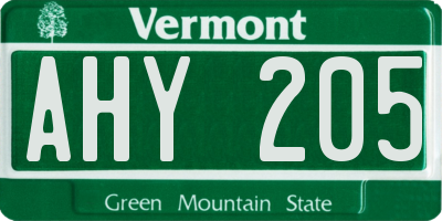 VT license plate AHY205