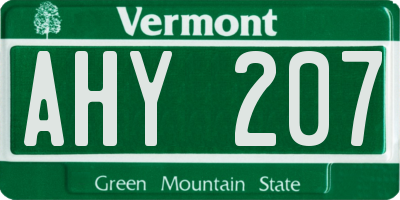 VT license plate AHY207