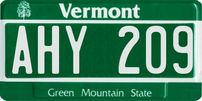 VT license plate AHY209