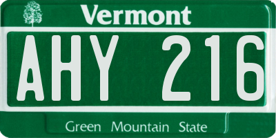 VT license plate AHY216