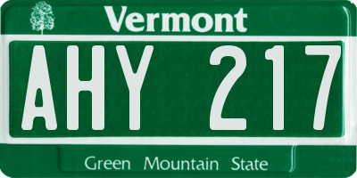 VT license plate AHY217