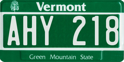 VT license plate AHY218