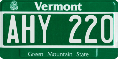 VT license plate AHY220