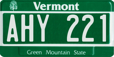 VT license plate AHY221