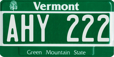 VT license plate AHY222