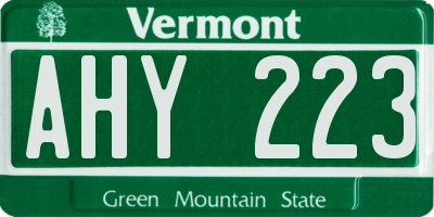 VT license plate AHY223