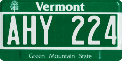 VT license plate AHY224