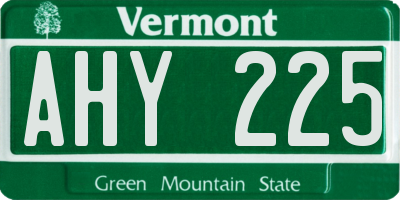 VT license plate AHY225